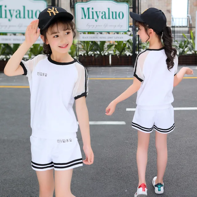 Летняя одежда для девочек новинка 2019 комплекты одежды детей футболка с короткими