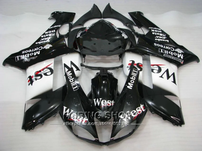 Zx6r 2008 08 07 2007 обтекатель комплект для Kawasaki ninja (WEST наклейка) литьем под давлением Обтекатели g04|Полные