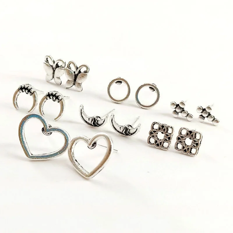 heart moon stud earrings set boucles d'oreille cute insect studs fashion jewelry  Stud