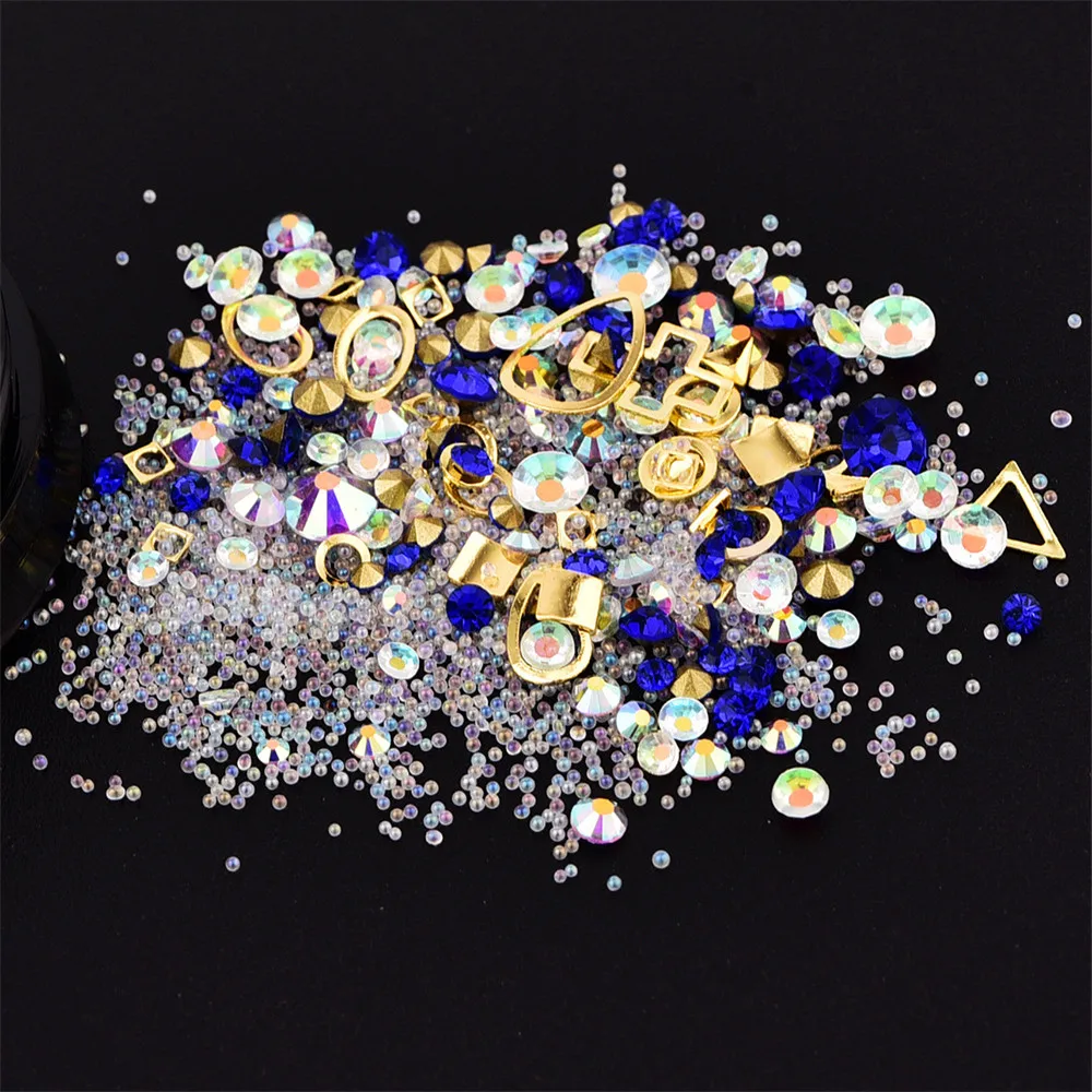 1 коробка с плоской задней поверхностью и стразами AB для украшения ногтей обуви