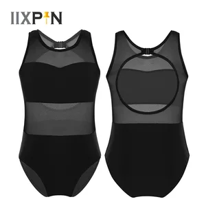 IIXPIN Детские балетные трико для девочек, танцевальные Боди без рукавов с сетчатыми вставками и вырезом на спине, гимнастический трико, комбинезон