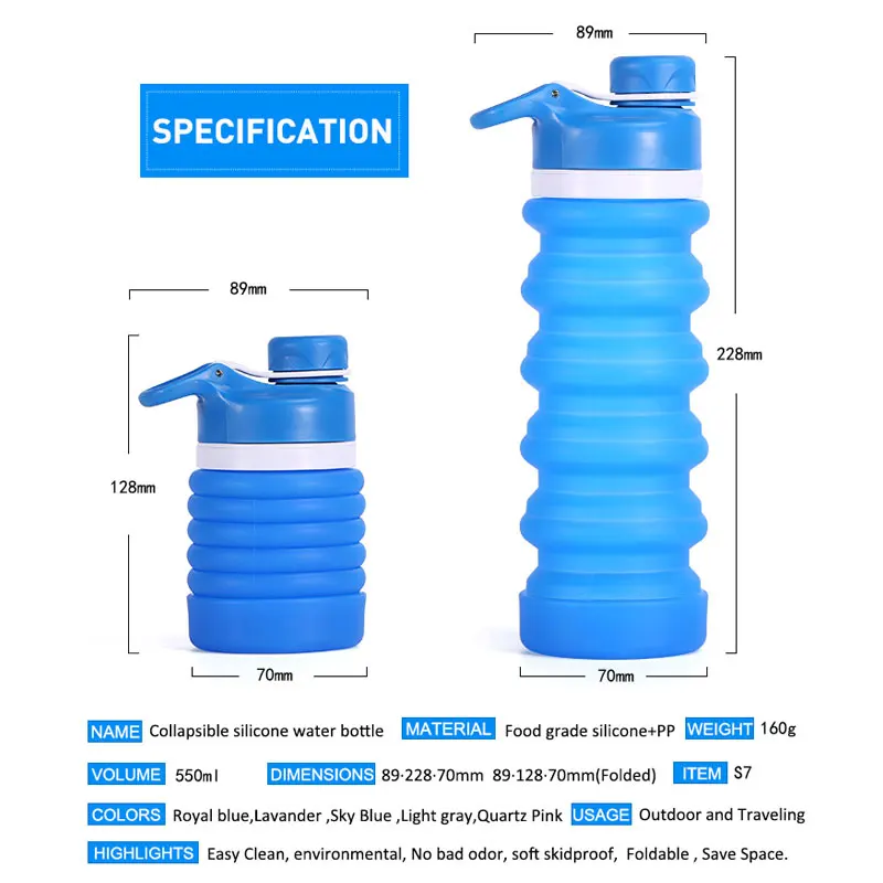 Botellas кемпинг бутылка для воды портативный спиральный выдвижной складной Открытый Дорожный инструмент складной Спорт Силиконовые бутылки