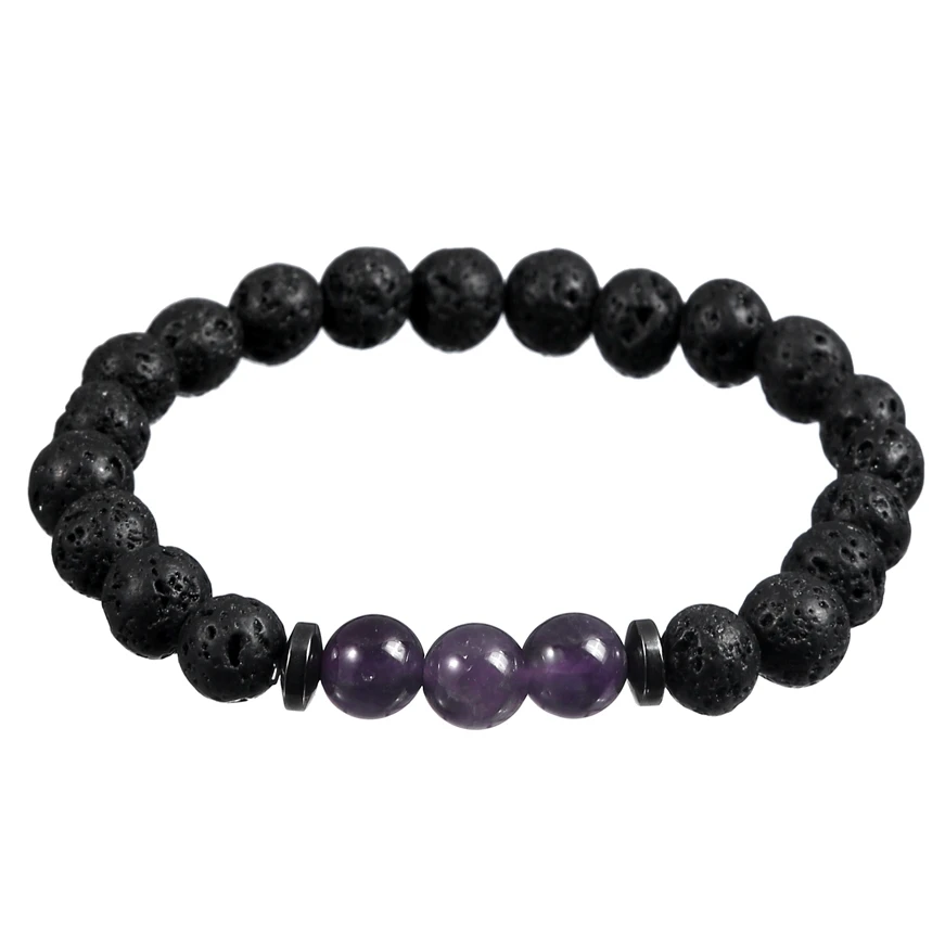 Amethyst ASHMITA Lava Rock 8 мм натуральный Бисер Плетеный черный исцеляющий Балансирующий Энергетический Браслет для женщин и мужчин мощный браслет Лучший подарок - Окраска металла: Amethyst