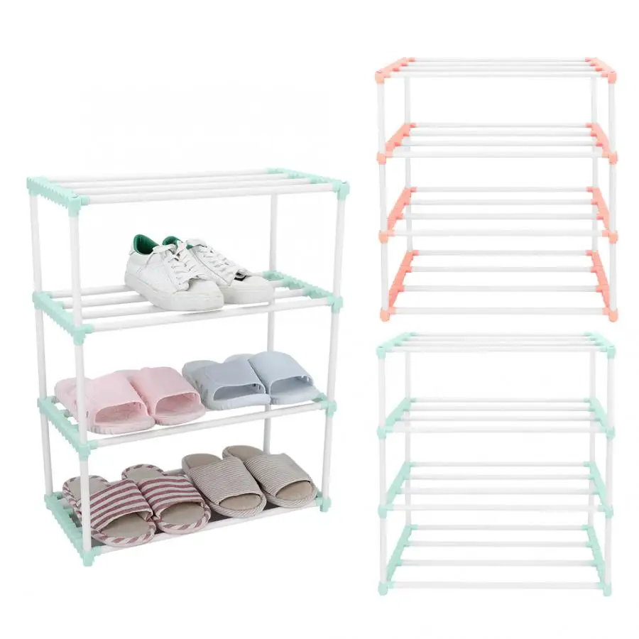 4 Tiers Shoes Rack Assembled Stainless Steel Shoes Storage Cabinet Dustproof Shoes Rack Shelf Stand Shoes Organizer