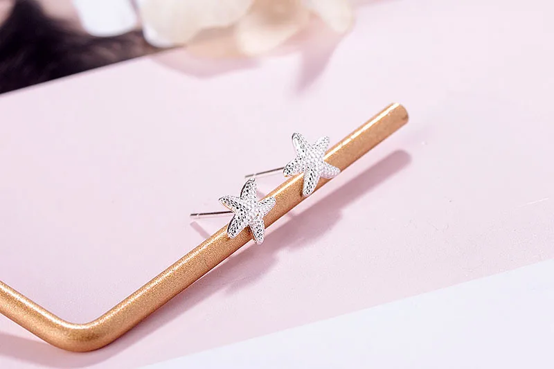 Новое поступление мини серебряные милые серьги гвоздики в форме морских звезд