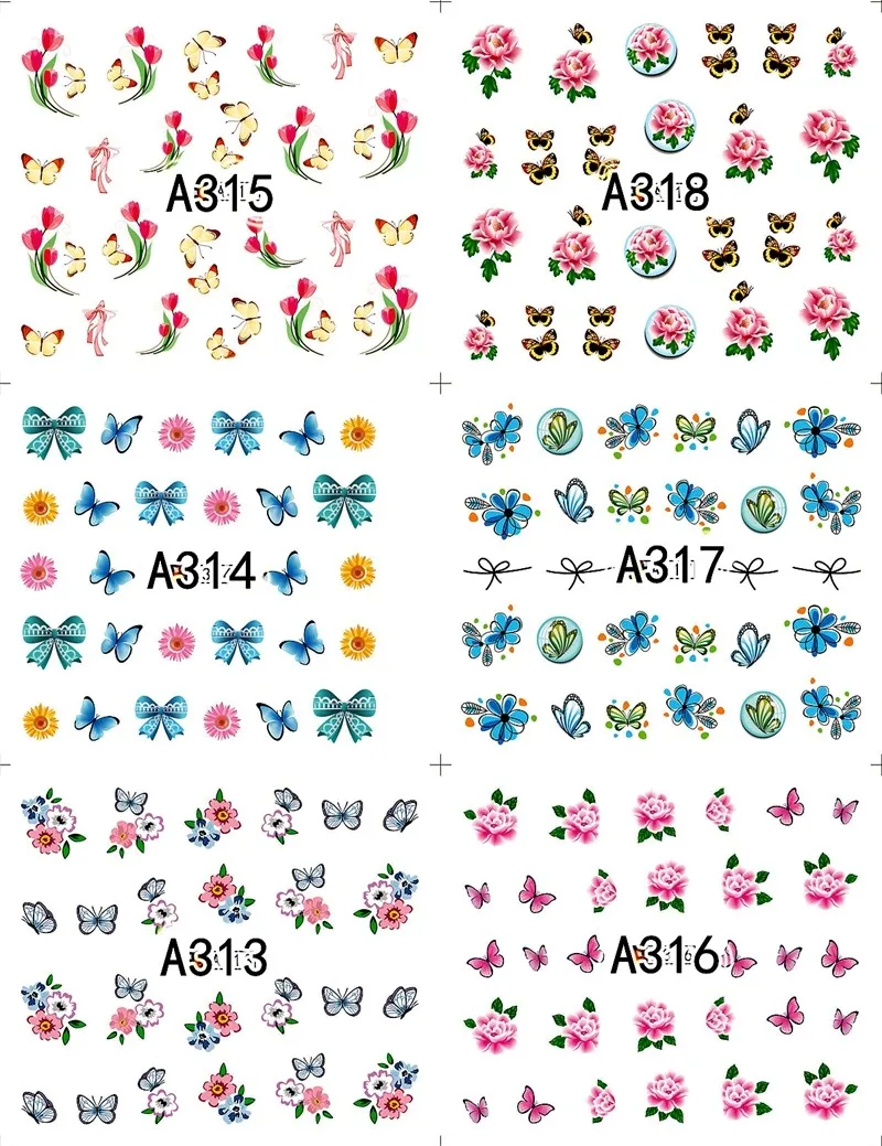 12 листов красота цветок бабочка дизайн ногтей переводная наклейка на ногти