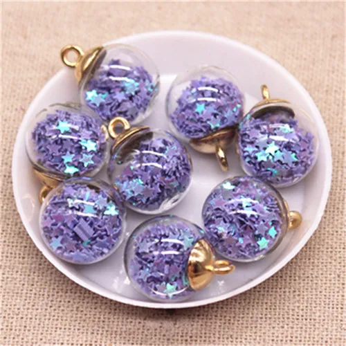 purple 10pcs 10 шт. 16 см Красочный прозрачный стеклянный шар кулон в виде плывучего песка звездообразный блесток DIY серьги ювелирные аксессуары - Цвет: purple 10pcs