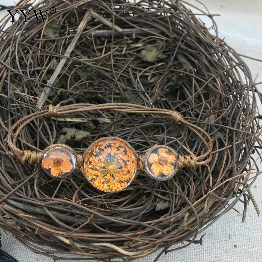 Этническая Стекло круглый 12 мм Цветок из вощеного хлопка шнур браслет ручной