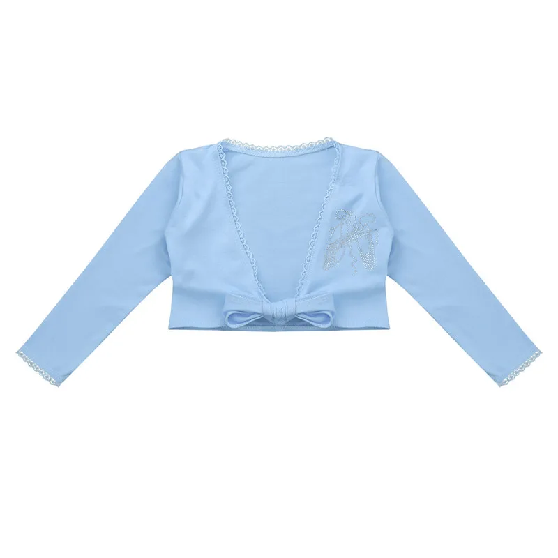 Классическая балетная гимнастическая трико для девочек; куртка с длинными рукавами и бантом спереди; хлопковая балетная накидка; топ для танцев; кардиган; Топ; пальто