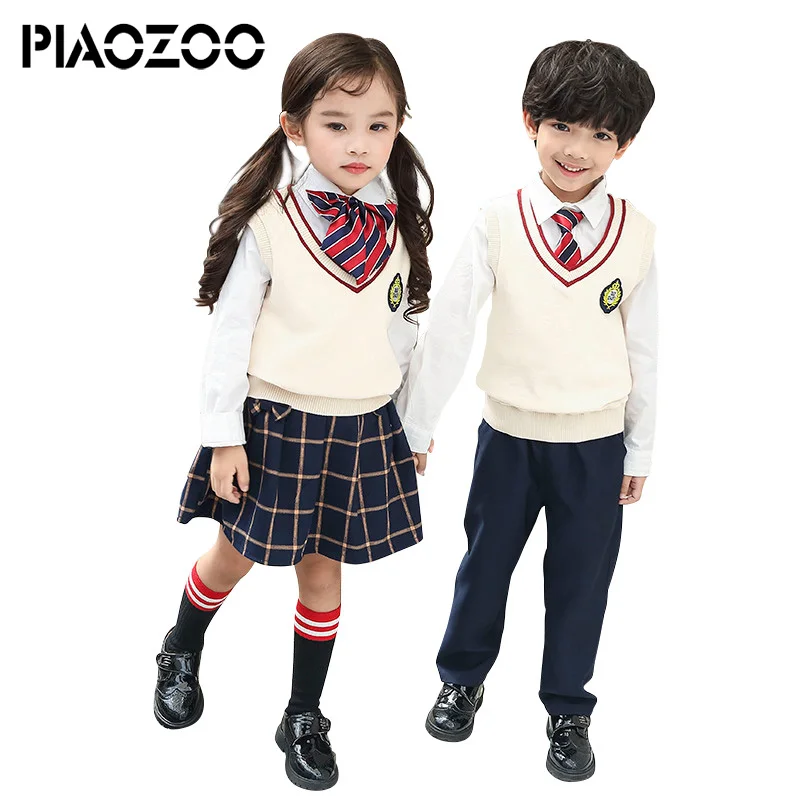 11.11 British style Primary School Uniforms back to school outfit top+ sweater vest+pant toddler boys girls winter clothing P20 | Детская