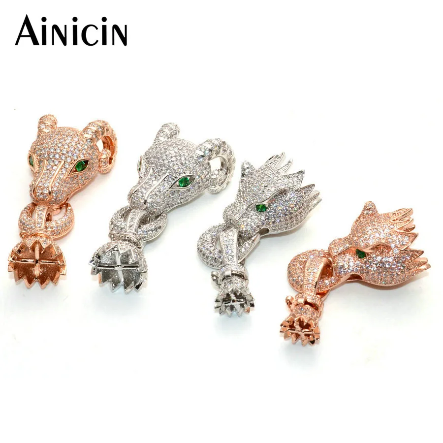 

Full Zircon Setting Leopard & Goat Head Clasp Connectors For Necklace Bracelet Luxury Fine Jewelry Making Findings 5pc/lot