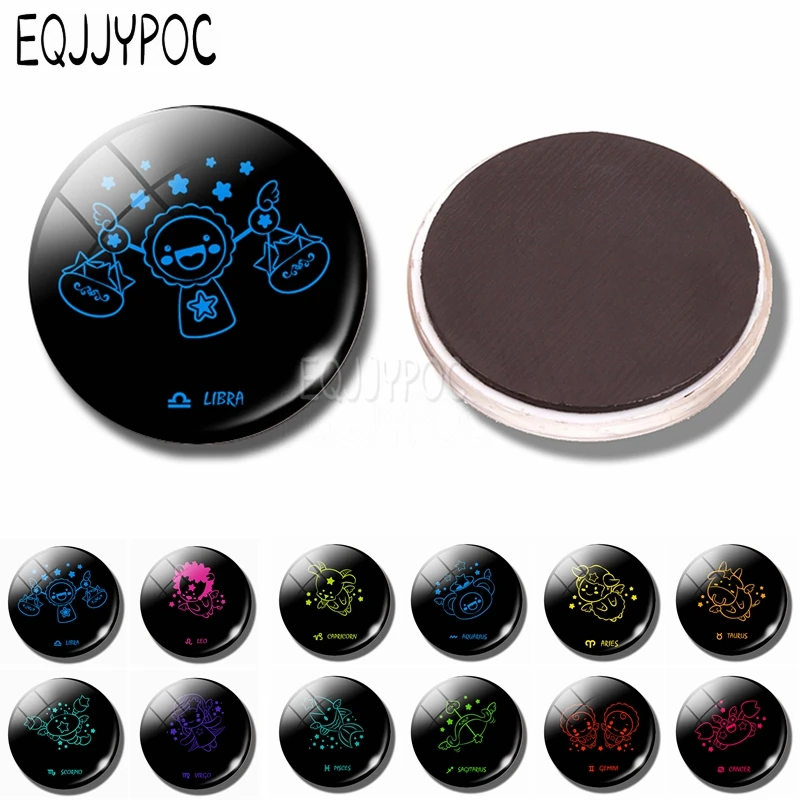 30 мм стеклянный милый мультяшный Знак зодиака магнит на холодильник 12 созвездий