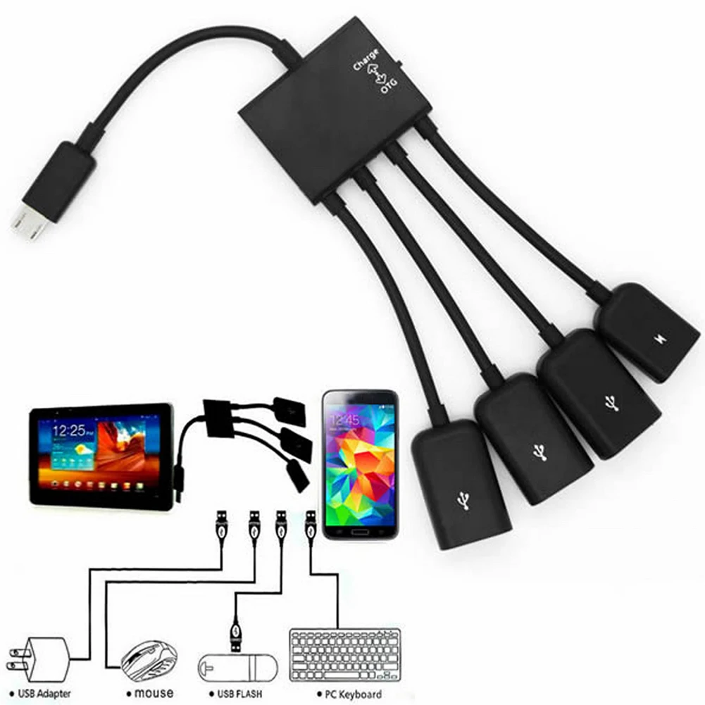 4in 1 4 порта Micro USB OTG концентратор данных кабель с зарядным кабелем соединитель сплиттер для смартфона компьютера планшета ПК