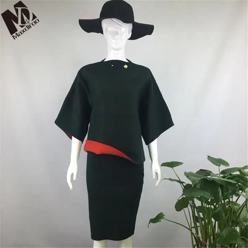 dark green Maxdiroo, 6 цветов, комплект из двух предметов, свитер, женский костюм, женский пуловер, спортивный костюм, женский кашемировый костюм, женские костюмы, юбка-карандаш - Цвет: dark green