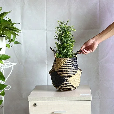 Style 9 WHISM Seagrass корзинка ручной работы складной ротанг цветочный горшок соломенная плетеная корзина для белья домашний декор васман - Цвет: Style 9