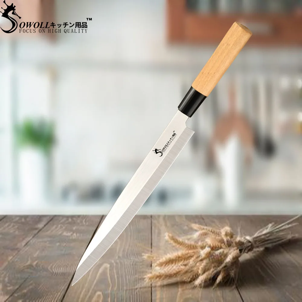 Sashimi knife SOWOLL набор ножей из нержавеющей стали острый нож нарезки поднос для суши и сашими кухонный нож для разделки рыбы комплект поварских ножей - Цвет: Sashimi knife