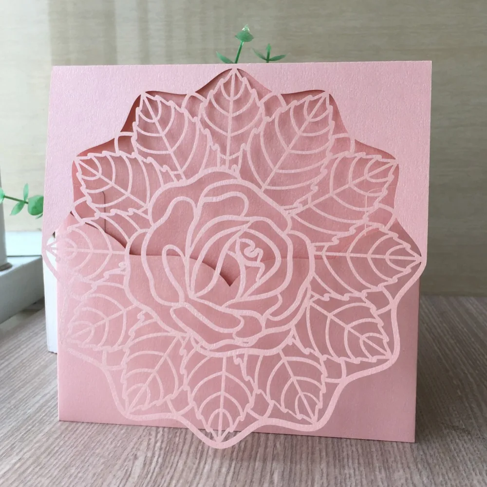 50 шт./лот Роскошные Синие выдолбленные розовые приглашения жемчужные бумажные