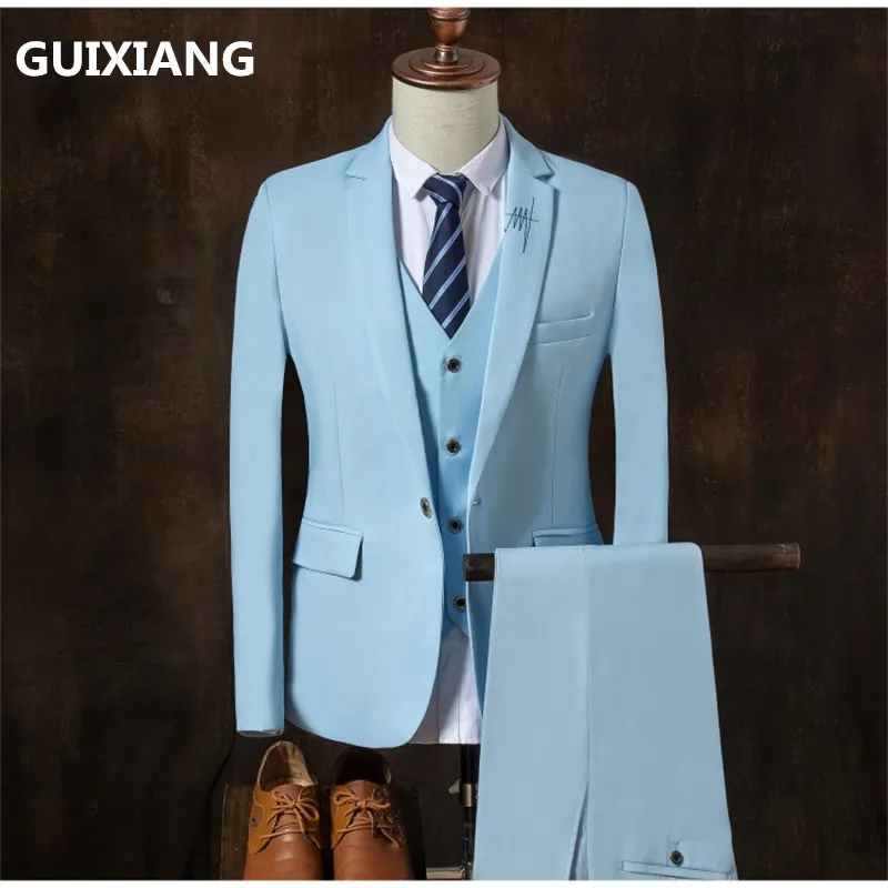 Мужской костюм (куртка + жилет брюки) деловое шерстяное пальто на одной кнопке