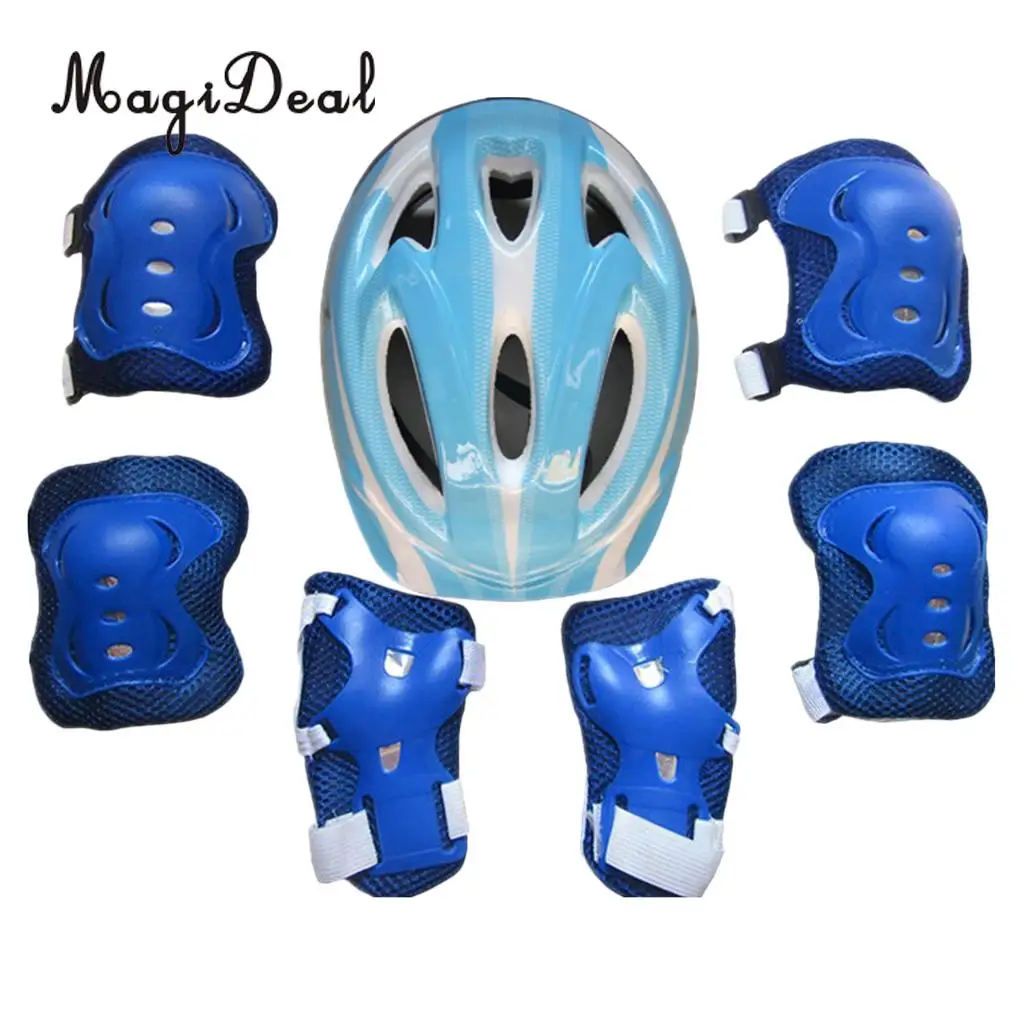 Light Blue MagiDeal 7 шт. Детский защитный шлем для катания на роликах наколенники налокотники для запястья набор для велосипеда Велоспорт Скейтбординг защитное снаряжение - Цвет: Light Blue