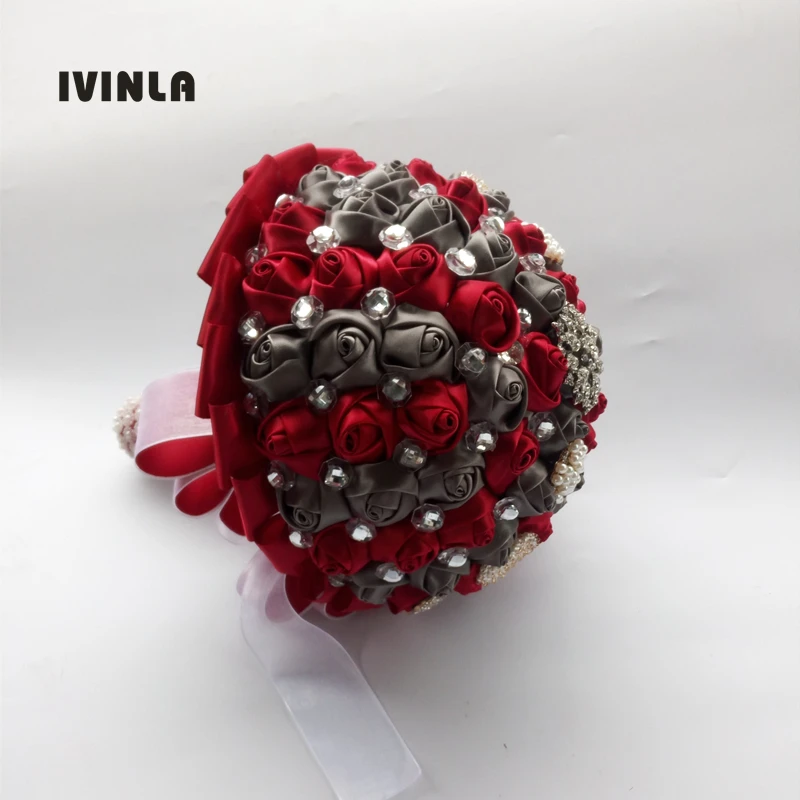 Горячие красные и серые Свадебные букеты с кристаллами для свадебного декора |