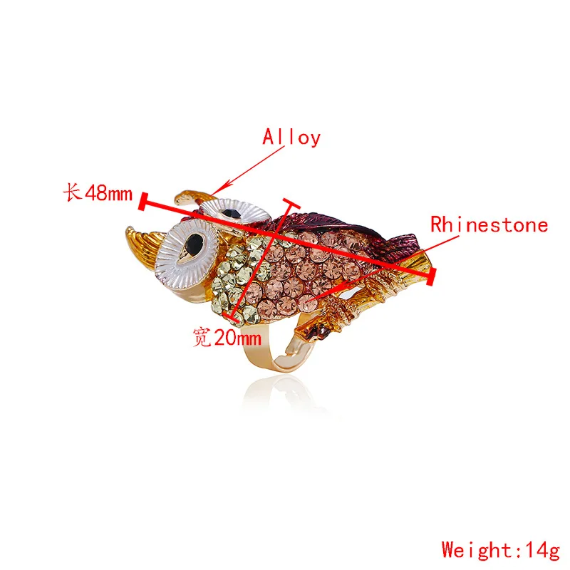 2018 модное ювелирное изделие золотые стразы эмаль регулируемое кольцо с совой для