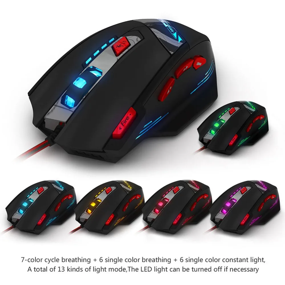Компьютерные аксессуары ZELOTES T-90 8 ключ 9200 dpi Проводная USB оптическая профессиональная игровая мышь 13 светильник режим