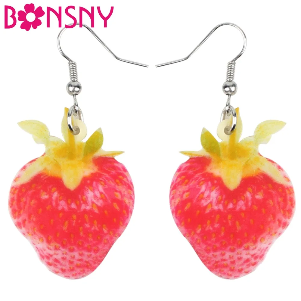 Bonsny Acrylic Sweet Strawberry Earrings Big Long Dangle Drop Cute Fruit Jewelry For Women Girls Ladies Teens Summer Accessory | Украшения