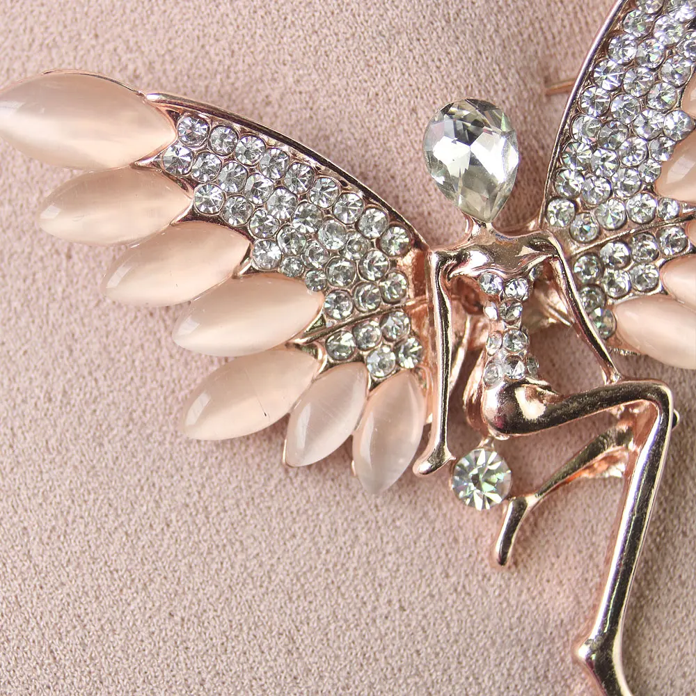 PULATU Classic Angel Brooches for Women Alloy Metal Mosaic Opal Crystal Rhinestone Brooch Pins Fashion Elegant Pin Birthday Gift | Украшения