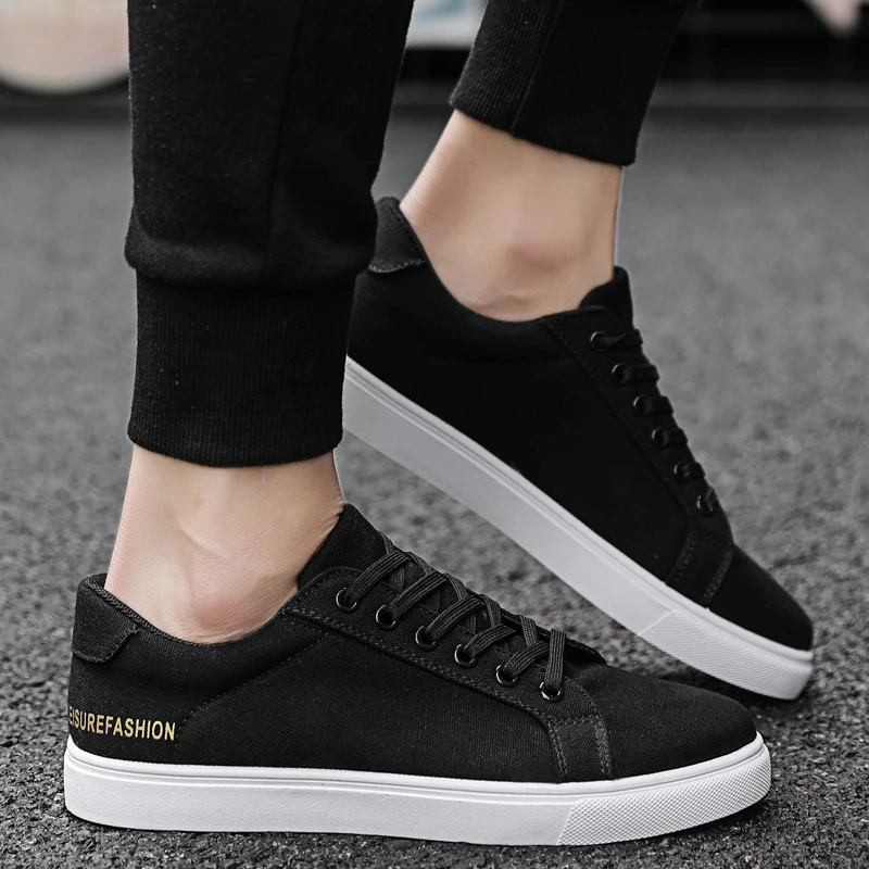 WOLF WHO New Arrivals Men Canvas Casual Shoes Male Lace Up Black Sneakers Comfortable lightweight Shoes buty meskie X-029