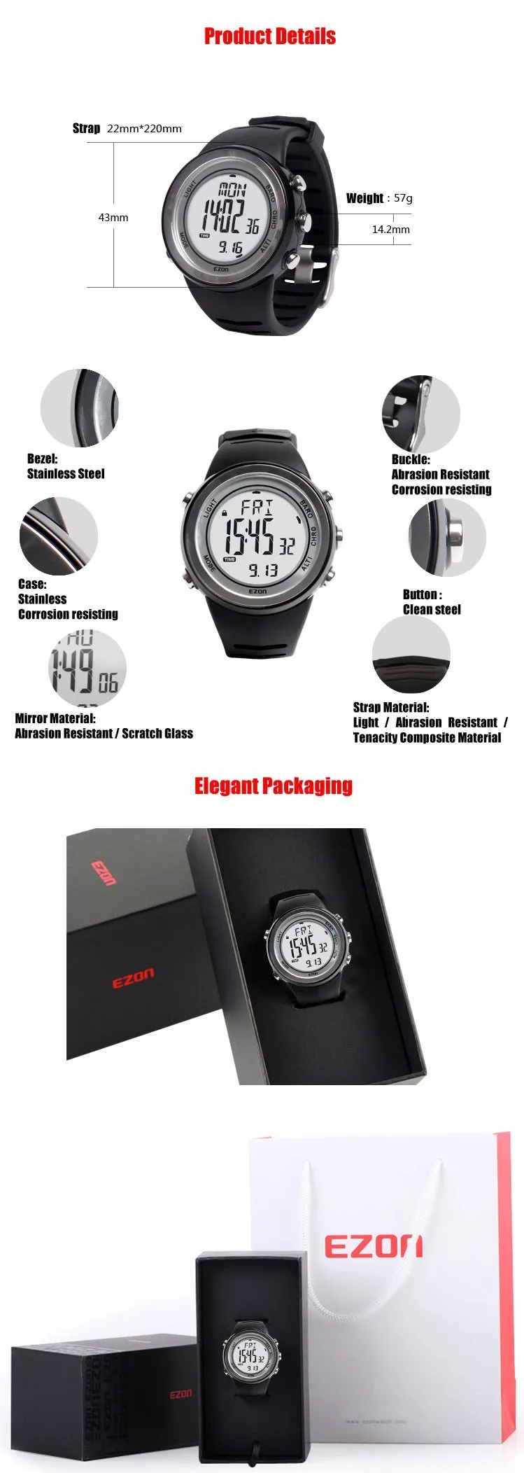 Ezon часы H009A15 H009A11 Профессиональный Леди Спорт Восхождение smart gps водонепроницаемые наручные часы