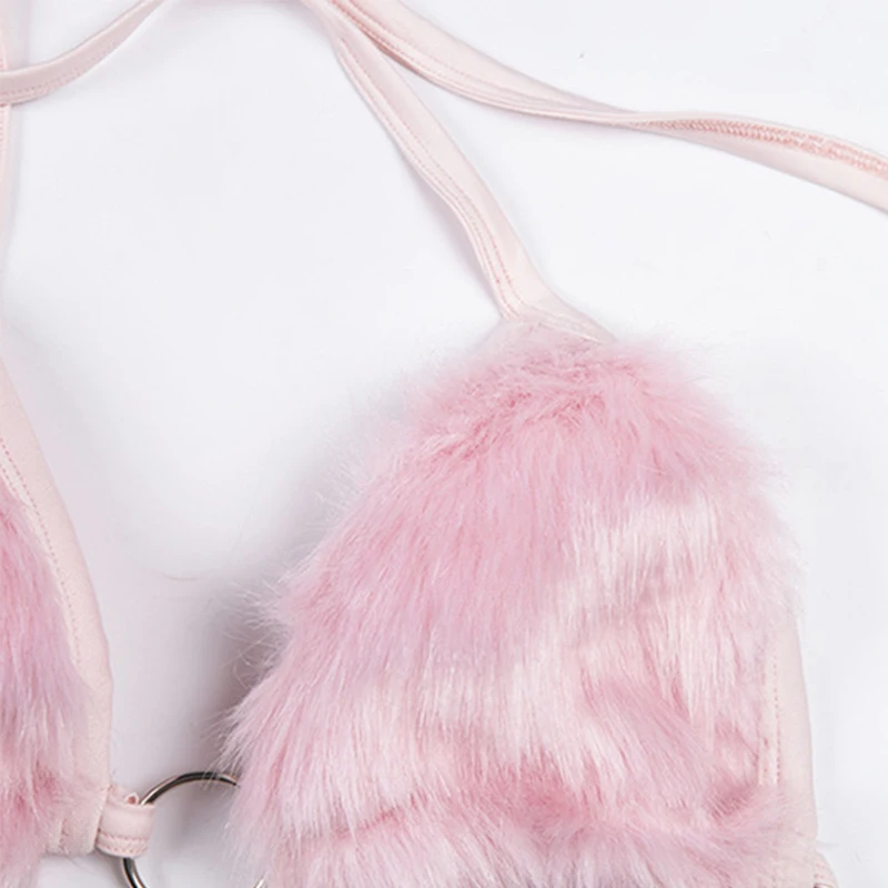 Женский купальник-Бикини на бретельках с мехом треугольный пуш-ап сексуальный