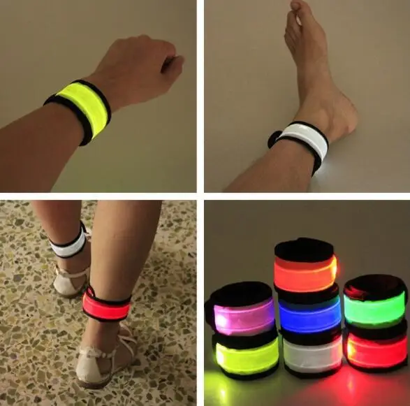 

100pcs/lots Nylon LED Sports Slap Wrist Strap Bands Wristband Light Flash Bracelet Glowing Armband Flare Strap For Party YA1031