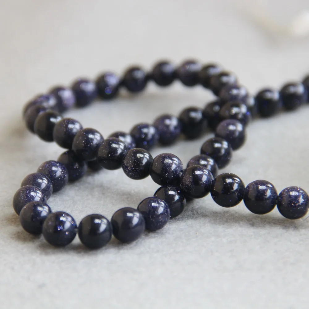 8mm Fashion Natural Blue Sandstone Gold-Color Sand Stone Beads Round Loose 15inch Women Jewelry Making Design Girls Gifts | Украшения и