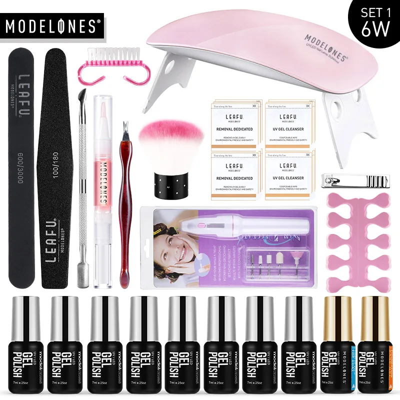 SET 1 WITH NAILGEL Modelones 36 Вт/48 Вт Светодиодная лампа для ногтей Гель-лак Набор DIY Профессиональный лак для ногтей маникюрный набор 8 цветов Полупостоянный Гель Инструменты для ногтей - Цвет: SET 1 WITH NAILGEL