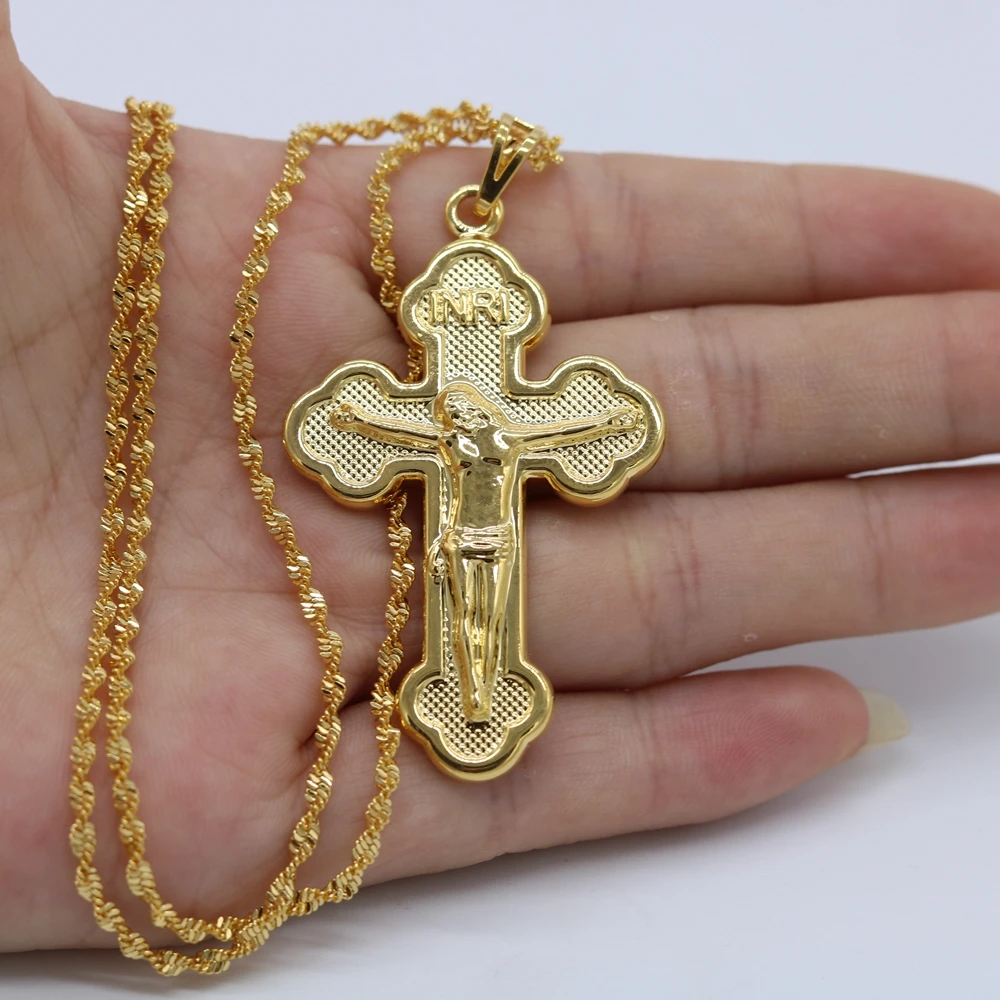 Подвеска с крестиком в виде Иисуса Классическая желтым золотом для женщин и