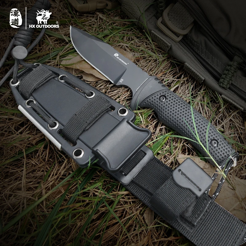 HX outdoor survival knife D2 steel blade fixed brand straight camping knives multi tactical rubber handle hand tools | Инструменты