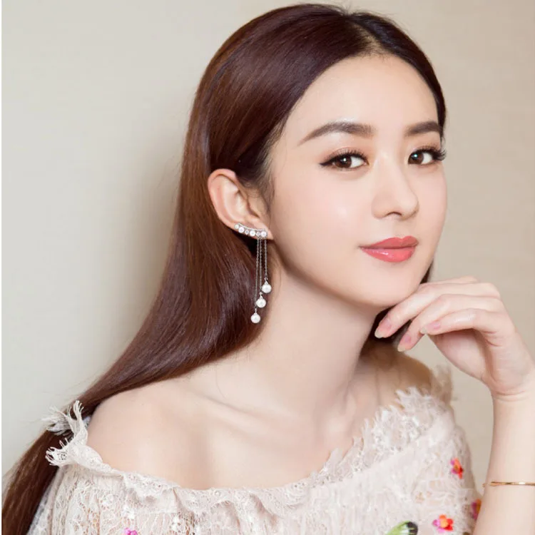 New Fashion Women Jewelry South Korea Allergy Free Earrings Female Temperament Eardrop Long Tassels Pearl Pendant Earrings
