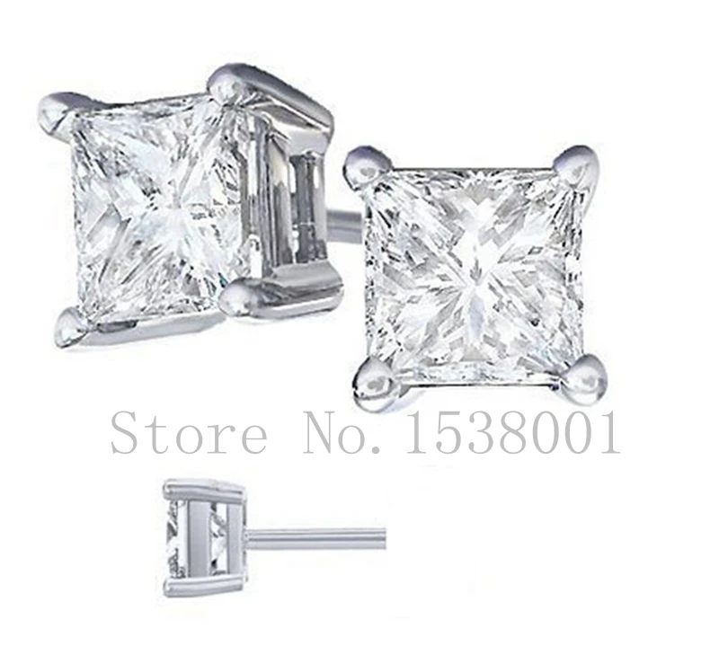 

Unisex Princess Cut White Gold Filled Womens Mens Stud Earrings