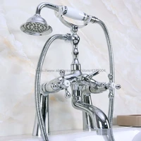 bathtub faucet brass chrome deck mounted rain shower faucet dual cross handles bathroom mixer tap set nna122