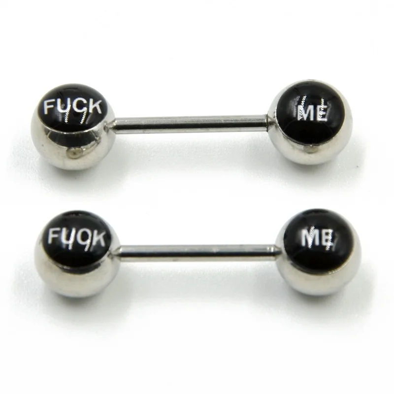 14G Surgical Steel Nipple Bar Sexy Puck Dirty Bad Word Logo Nipple Ring Barbells Women Punk Body Piercing Jewelry Free Shipping