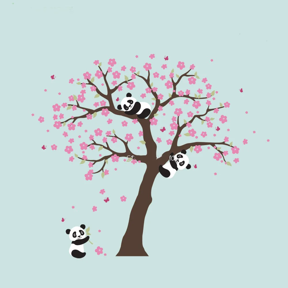 Симпатичные панды и Cherry Blossom дерево животные съемный виниловые настенные наклейки для детской комнаты книги по искусству наклейки на наклейки ПВХ детская комната Домашний декор