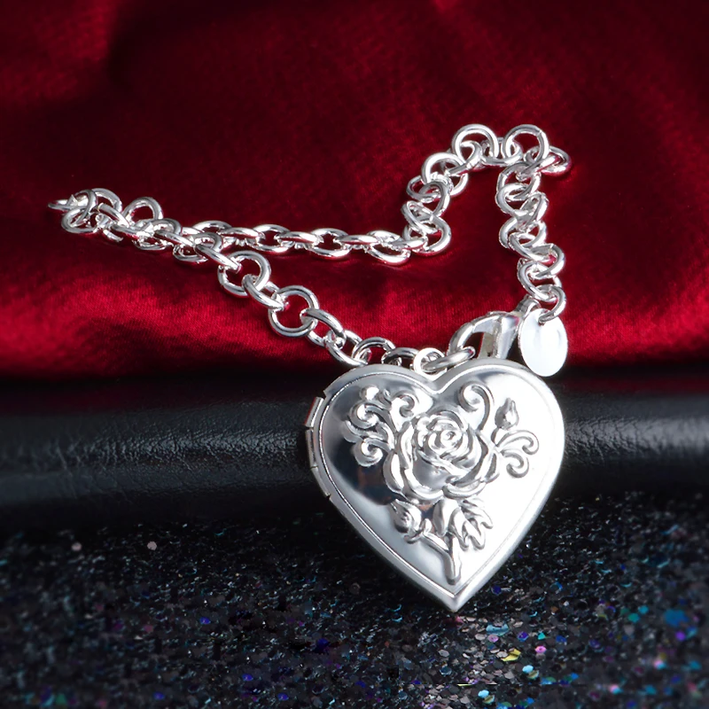 Высокое качество цепочка из стерлингового серебра 925 пробы фото медальон браслет