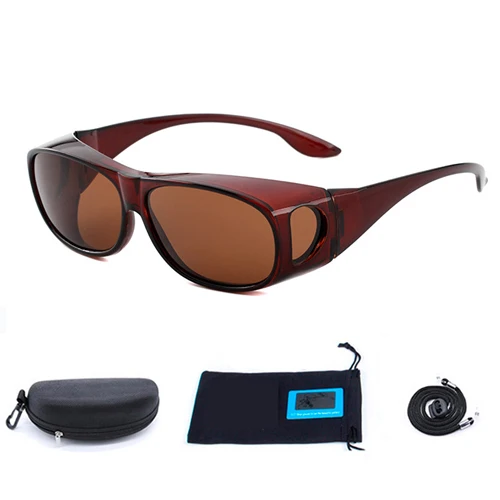 Brown with box NEWBOLER Поляризованные линзы для мужчин и женщин, солнцезащитные очки для рыбалки, покрытие для близорукости, очки, солнцезащитные очки, подходят для солнцезащитных очков - Цвет: Brown with box