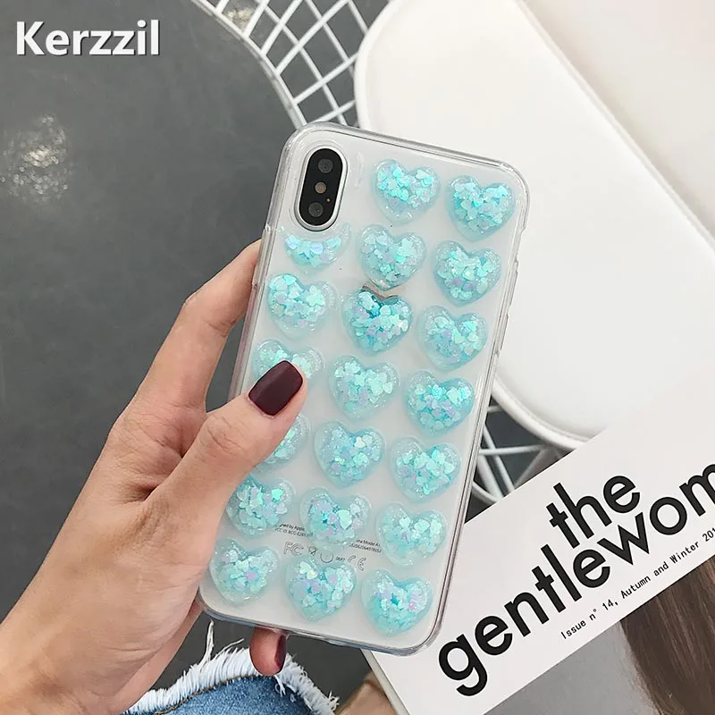 Kerzzil Love Heart 3D Candy Color Phone Case For iphone X Glitter Bling Soft Back Cover Cases iphoneX Capa |