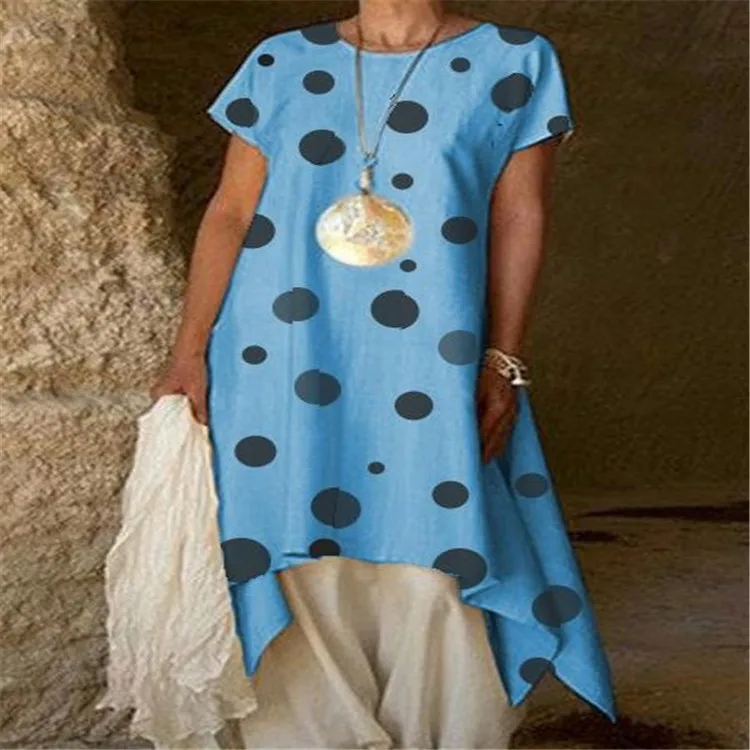 Fashion Office Lady Boho Maxi Woman Dress Polka Dot O Neck Vintage Beach Dresses Short Sleeve Party Vestido | Женская одежда