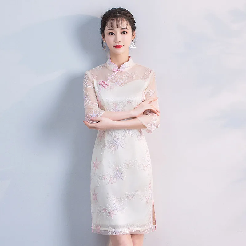 Новое летнее китайское традиционное женское элегантное тонкое платье Ципао для