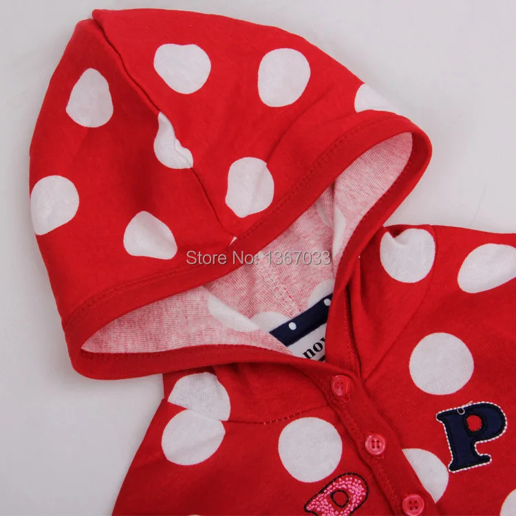 Nova F4490# Baby Girls Autumn Winter Warm Hoodies Beautiful Coats With Dot Printed Children Sweater Hooded Outwear Coat | Детская одежда