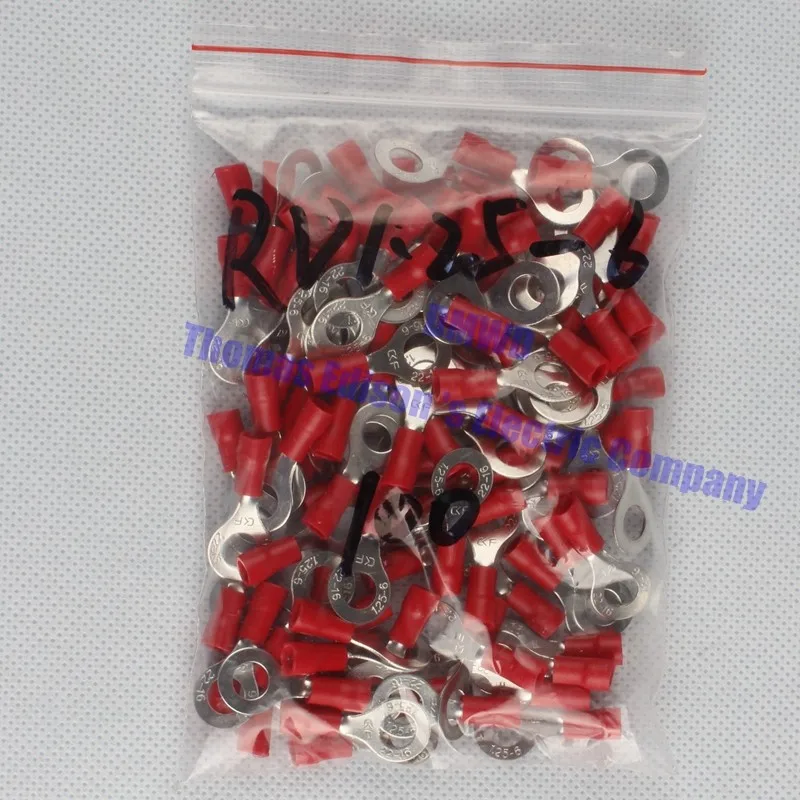 RV1.25-6 Красный 22-16 AWG 0.5-1.5mm2 Изоляцией Кольцо Терминала Разъем Провода Соединительный Кабель 100 Шт./упак. RV1-6 RV