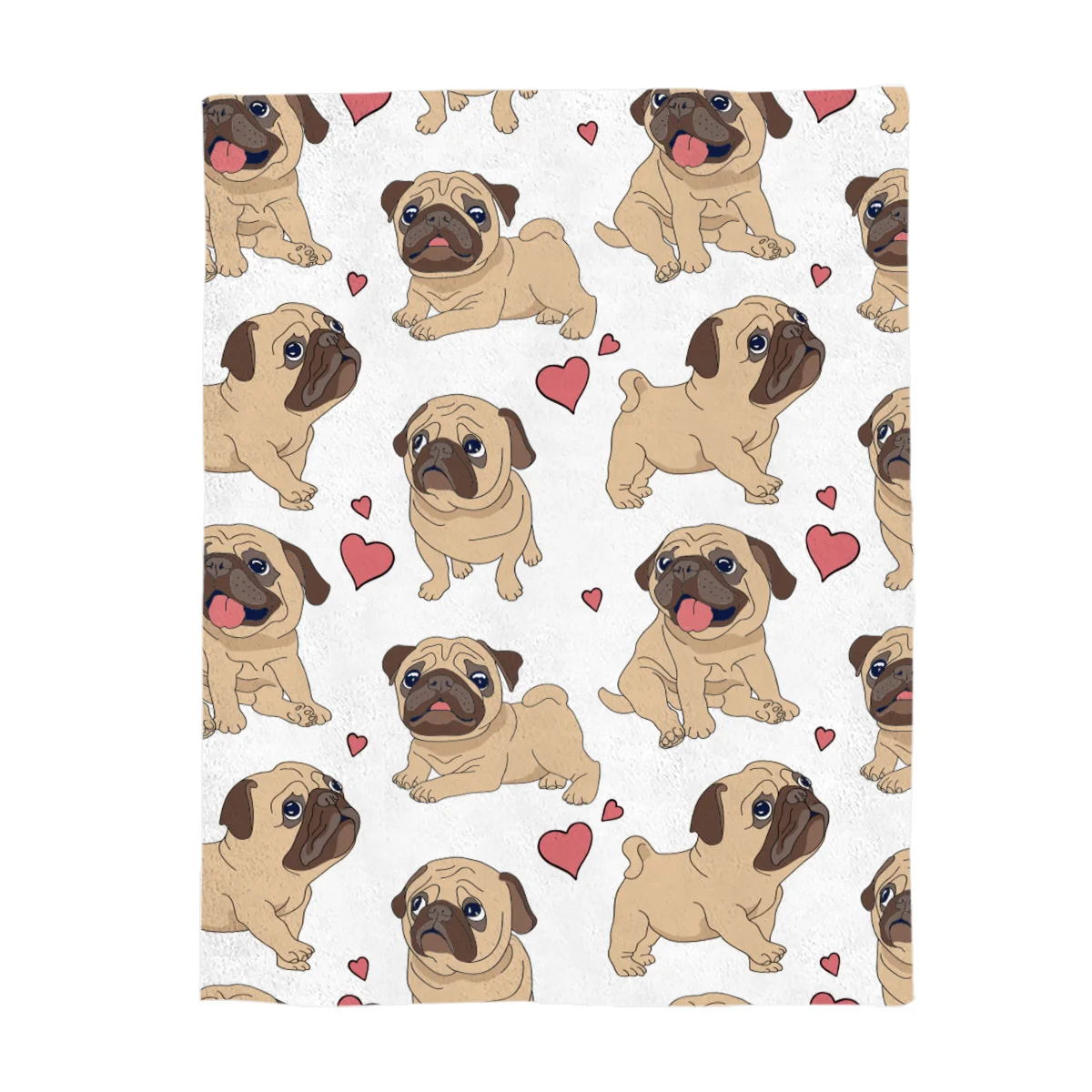 Бархатное одеяло bighдома с милым рисунком мопса и сердца мультяшный стиль