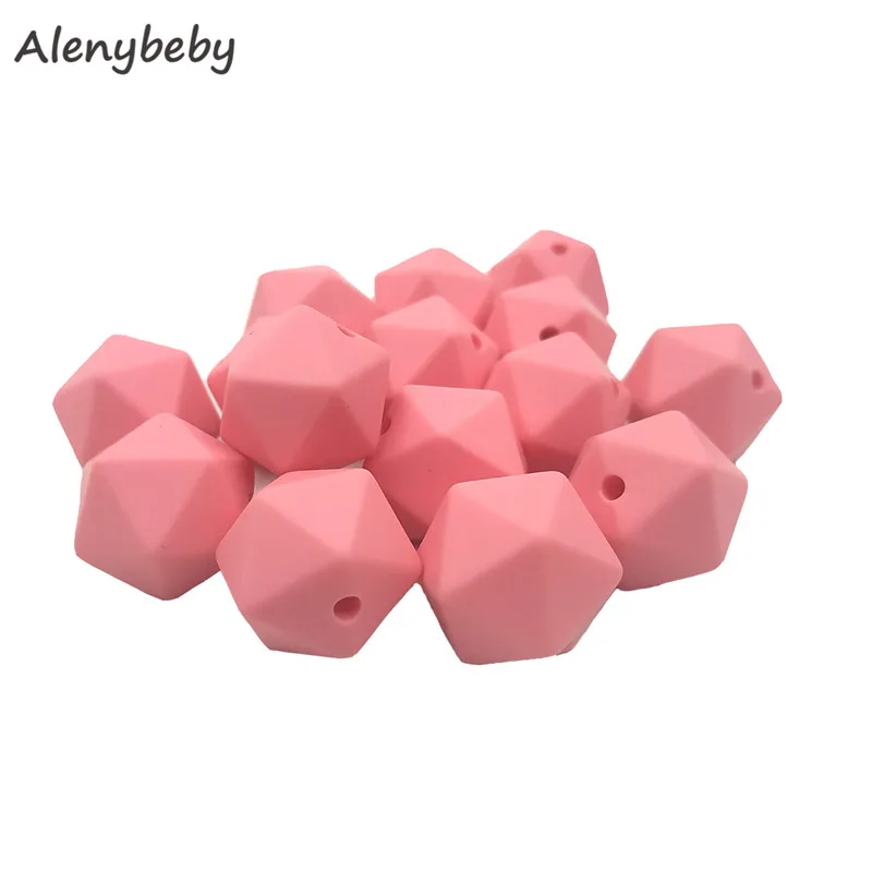 Baby pink 50pc 17mm Silicone Teether Beads Safe Icosahedron Shaped Candy Mix Color Teething Silicone Bead Toy BPA Free DIY Necklace Making - Цвет: Baby pink